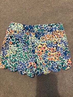 Crewcuts Floral Scallop-Hem Shorts - Blue Multi